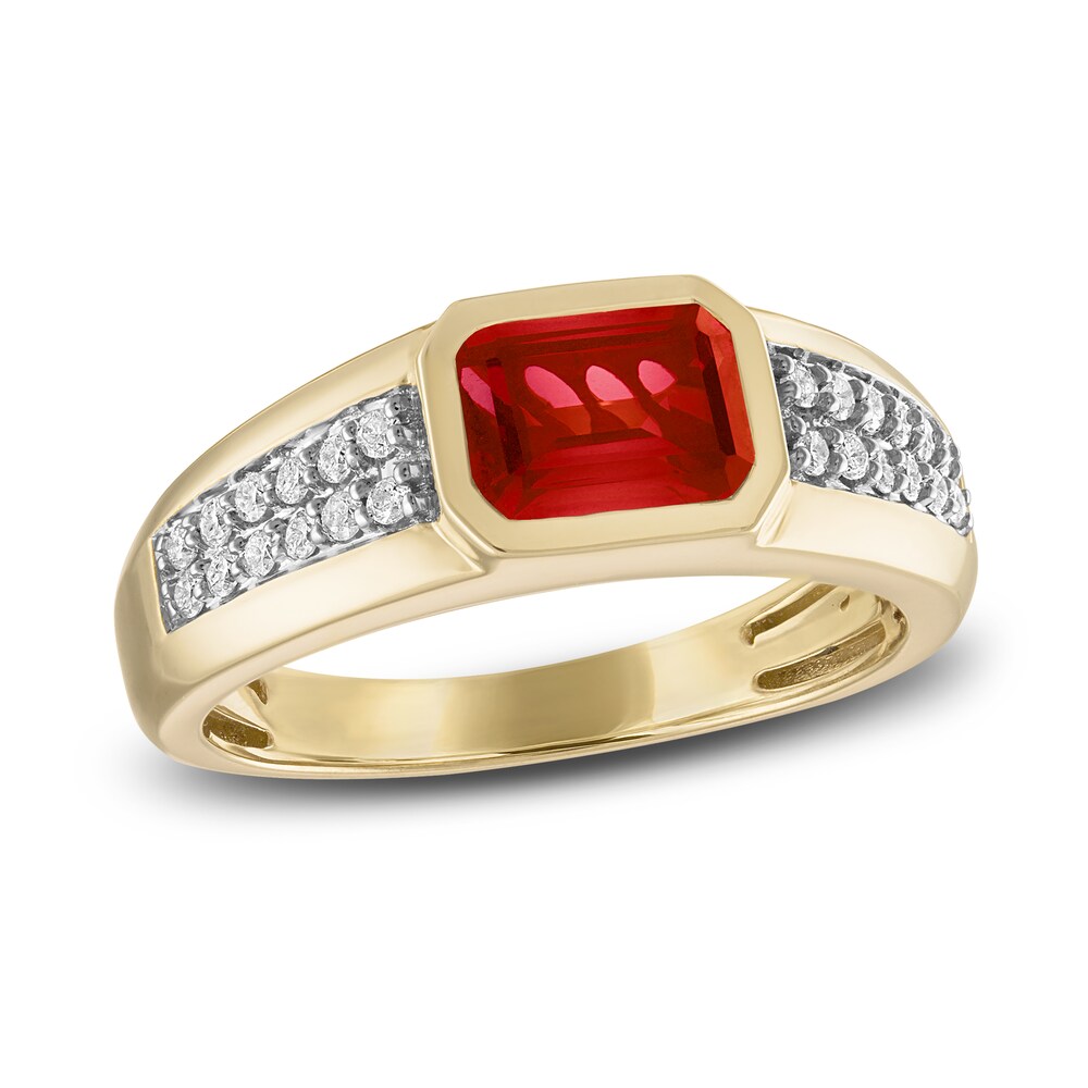 1933 by Esquire Men's Lab-Created Ruby Ring 1/5 ct tw Diamonds 10K Yellow Gold 01q6wWxz
