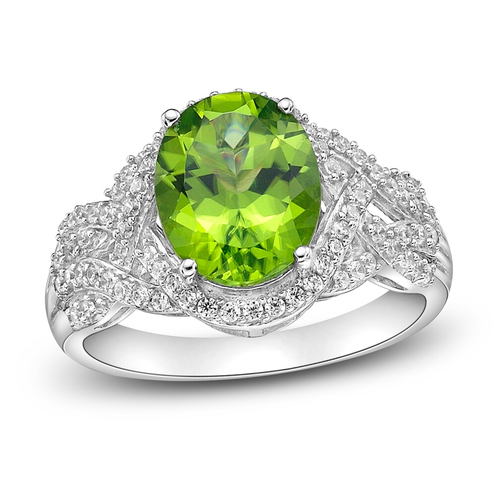 Natural Peridot Ring 1/3 ct tw Diamonds 10K White Gold 08ApjkOh