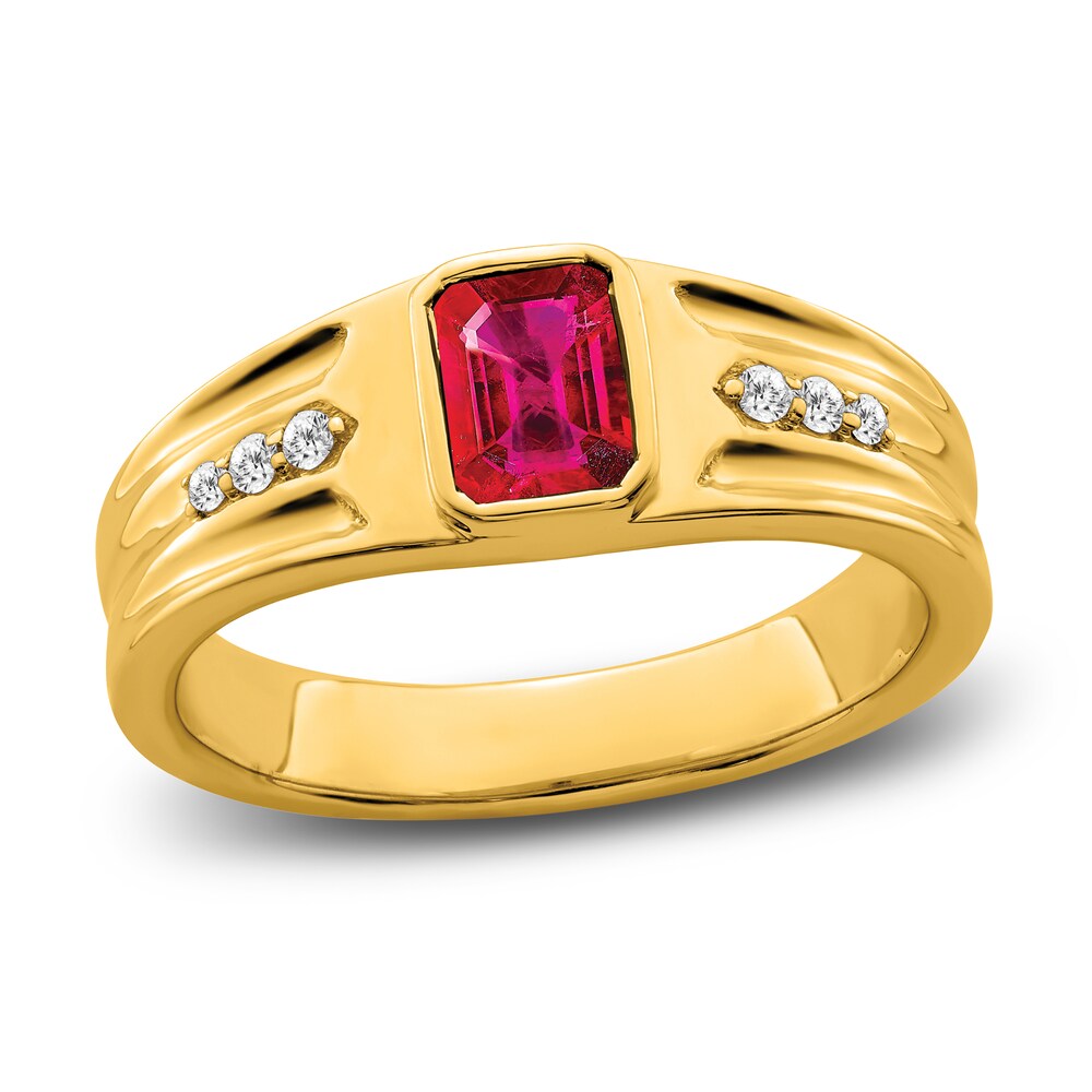 Men's Natural Ruby Ring 1/10 ct tw Round 14K Yellow Gold 0FdWvWNy