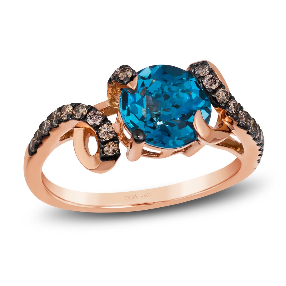 Le Vian Wrapped In Chocolate Natural Blue Topaz Ring 1/4 ct tw Diamonds 14K Strawberry Gold 0Ijdwgl8