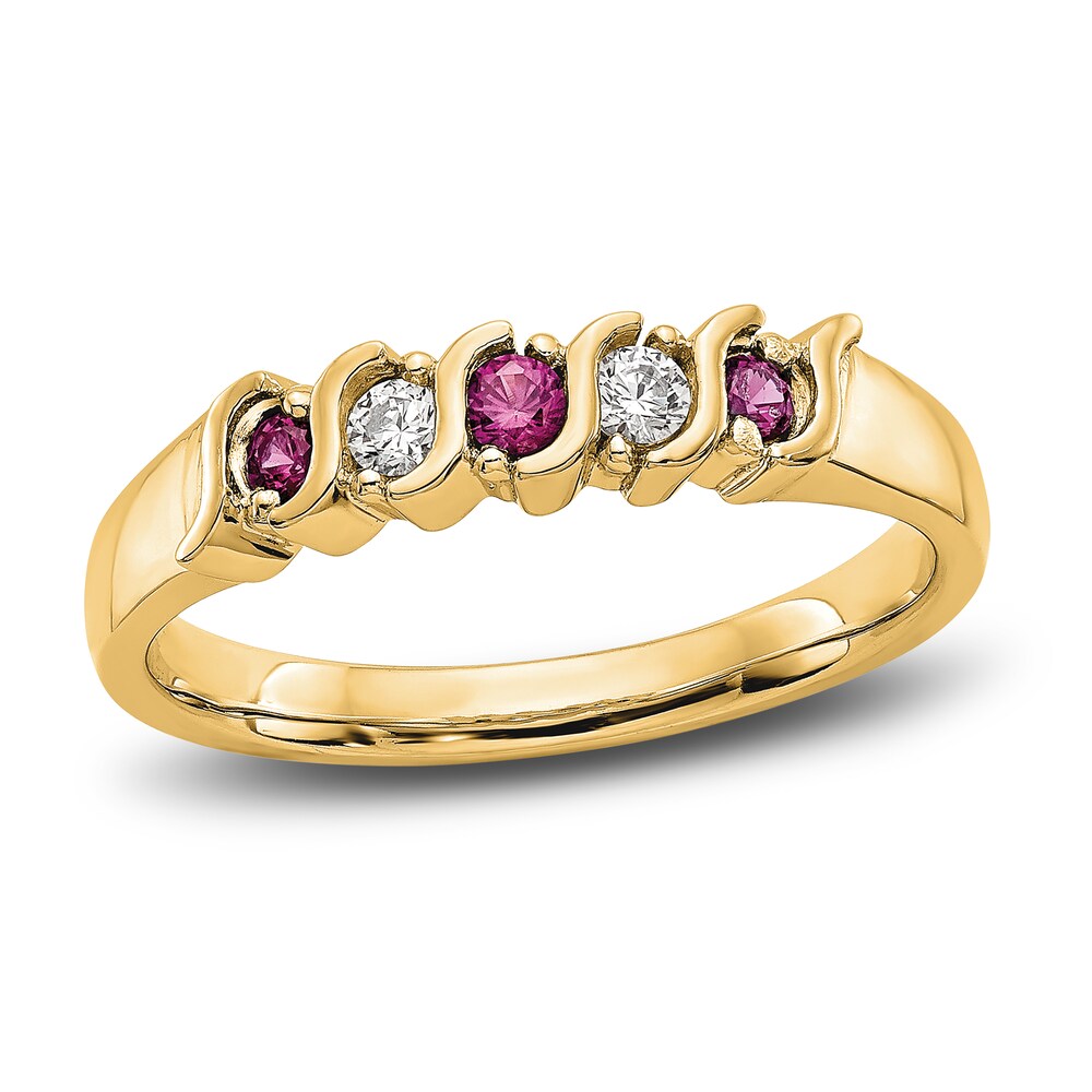 Natural Ruby Stackable Ring 1/10 ct tw Diamonds 14K Yellow Gold 0JSHLdCu