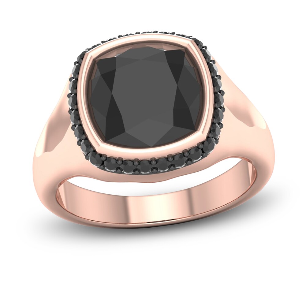 Black Diamond & Natural Black Onyx Ring 1/4 ct tw Round 10K Rose Gold 0Jpq4fbE