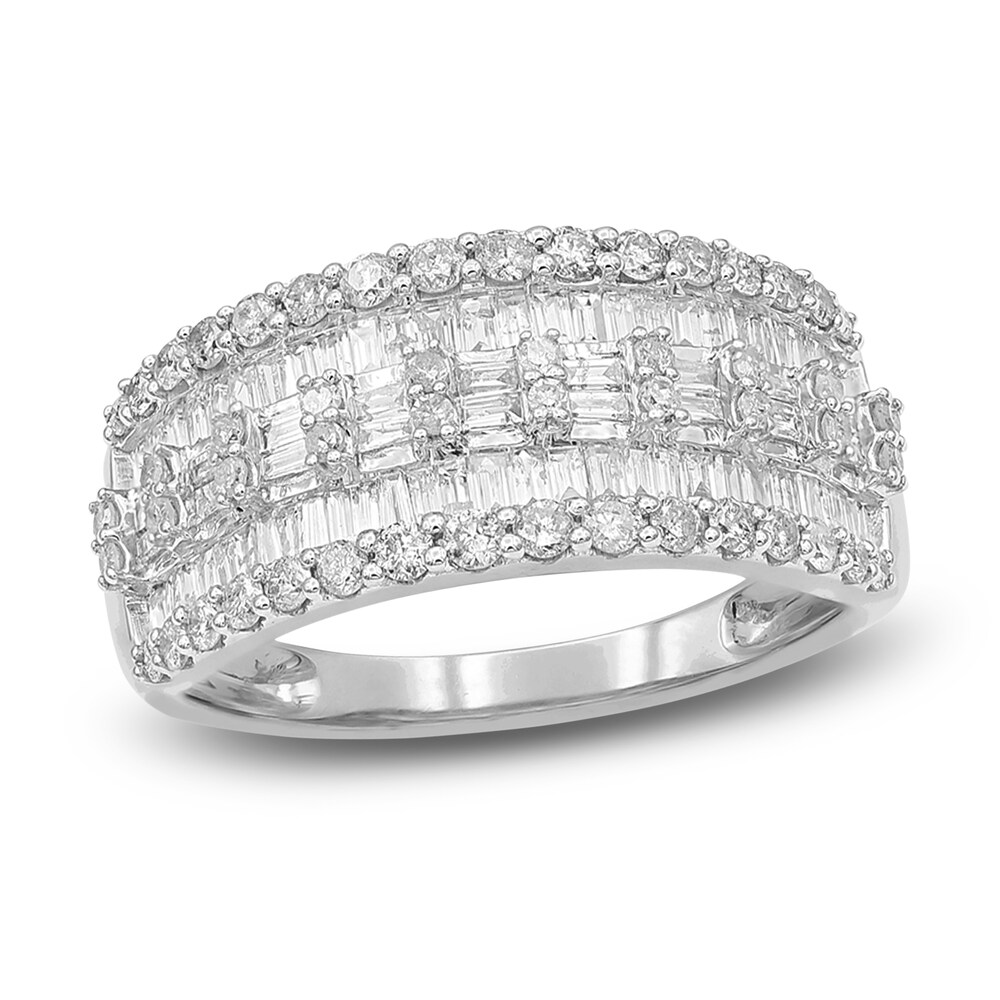 Diamond Anniversary Band 1 ct tw Round/Baguette14K White Gold 0Knjgchc