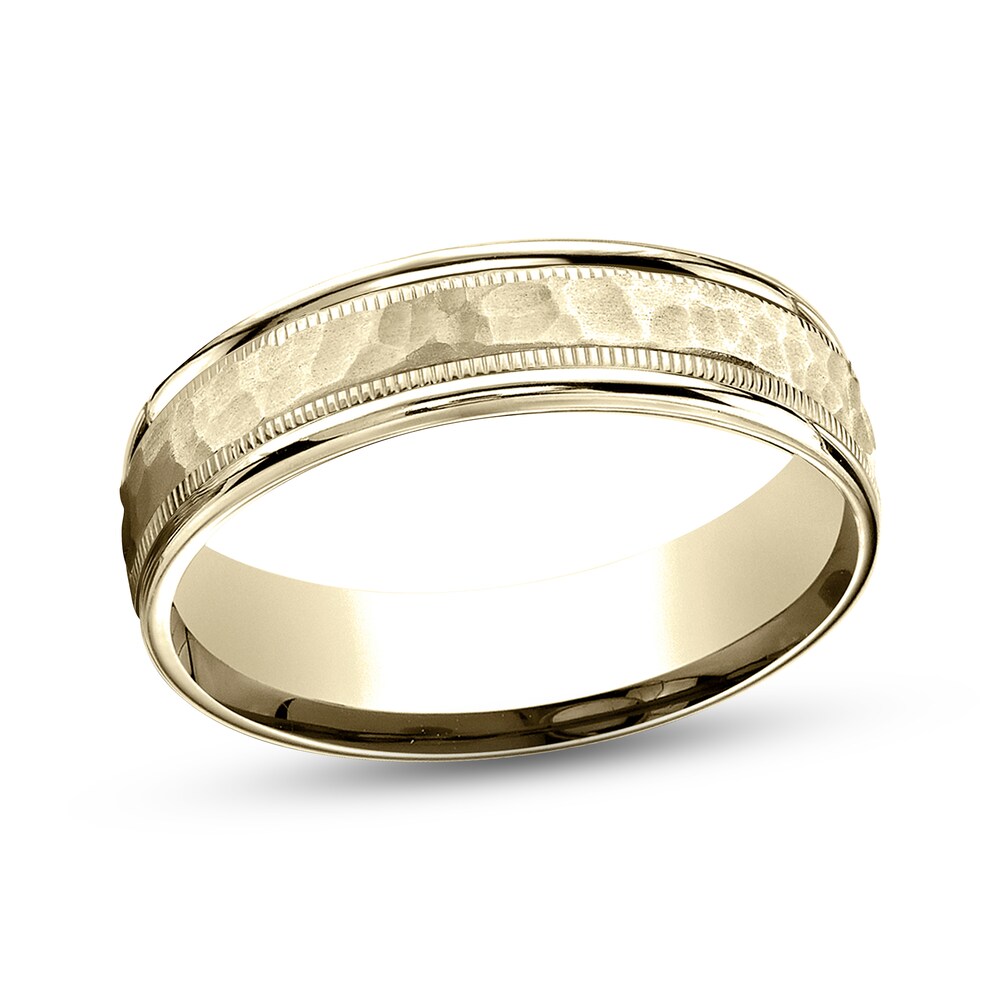 Hammered Wedding Band 10K Yellow Gold 6mm 0OGJGTEd