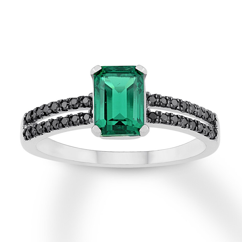 Lab-Created Emerald Ring 1/6 cttw Black Diamonds St. Silver 0SBw07L6
