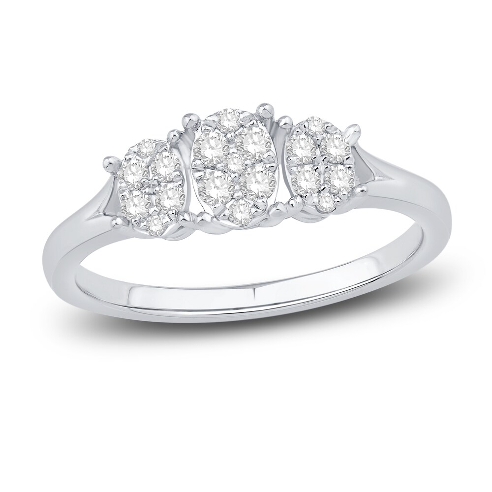 Diamond 3-Stone Style Ring 1/4 ct tw Round 10K White Gold 0Svsq1pX