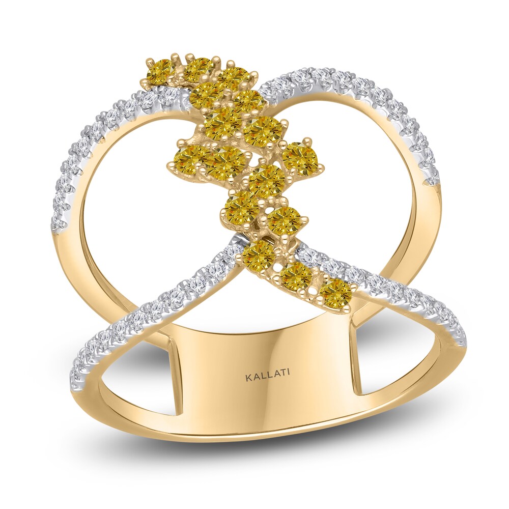 Kallati Natural Yellow Diamond Ring 3/4 ct tw Round 14K Yellow Gold 0apGN1rh