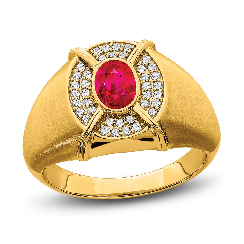 Men's Natural Ruby Ring 1/5 ct tw Round 14K Yellow Gold 0flZgSd9