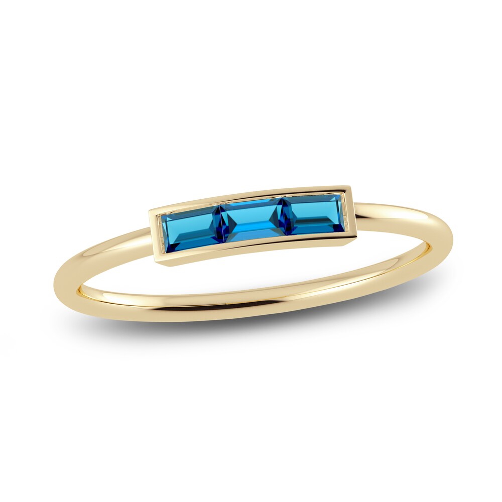 Juliette Maison Natural Blue Zircon Baguette Bar Ring 10K Yellow Gold 0gQ3tEu3