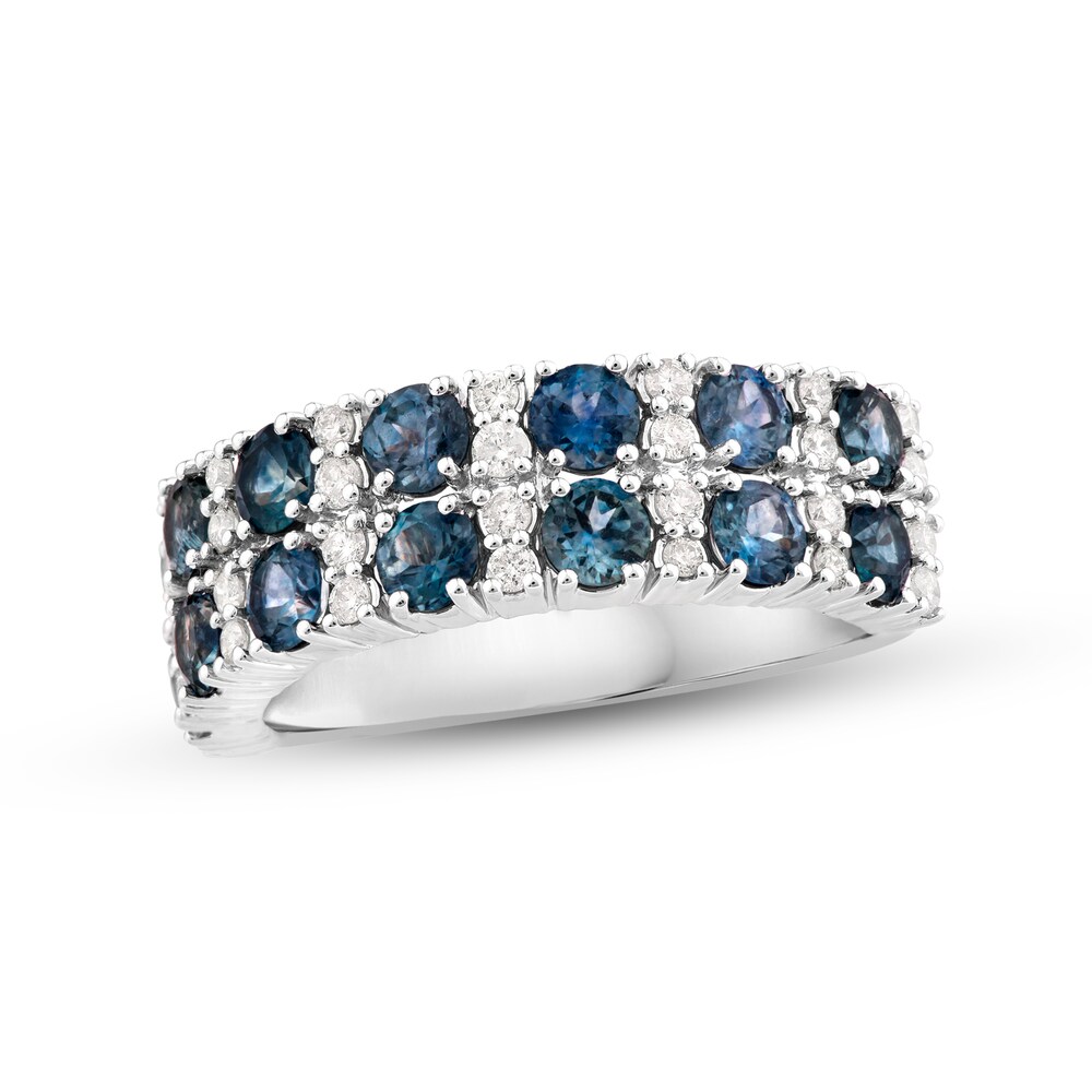 Montana Blue Natural Sapphire Ring 1/3 ct tw Diamonds 10K White Gold 0zv6CecK