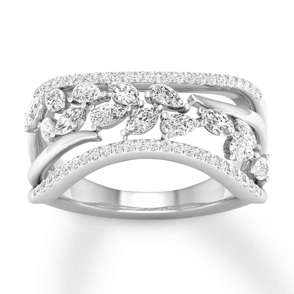 Marquise, Pear-shaped & Round Diamond Ring 1 ct tw 14K White Gold 16bsGAGu