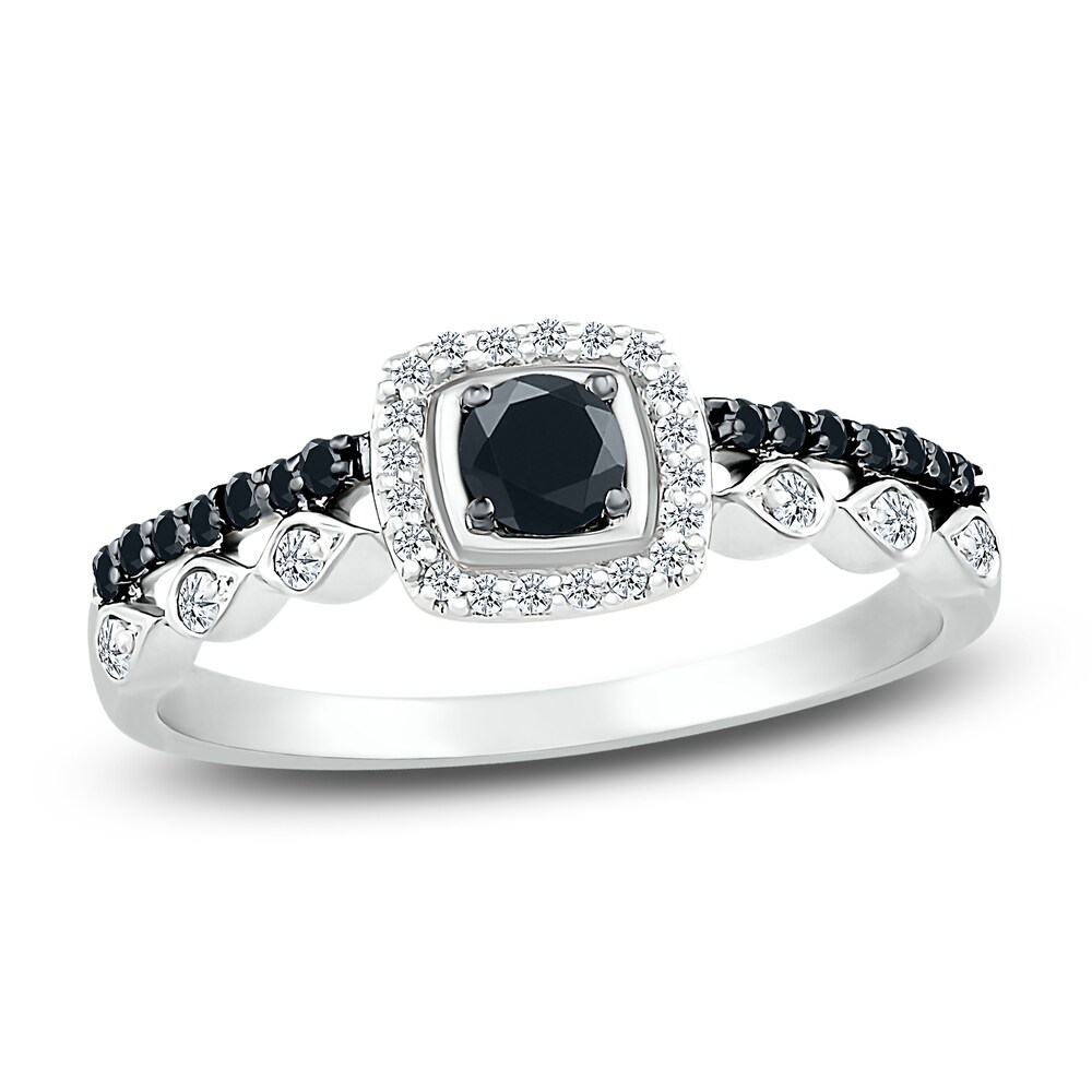 Black Diamond Ring 3/8 ct tw Round 10K White Gold 1EBdwGCz