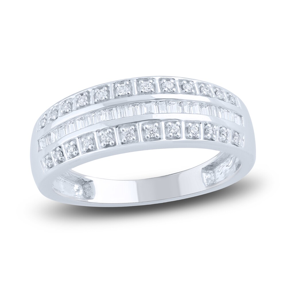 Diamond Anniversary Ring 1/4 ct tw Round/Baguette 14K White Gold 1GCp7vZg