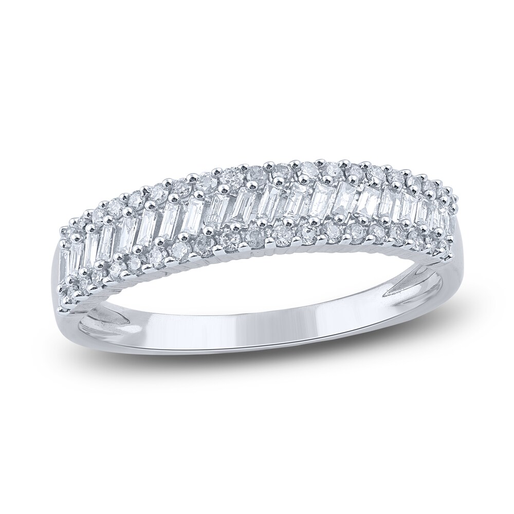 Diamond Slant Anniversary Band 1/2 ct tw Baguette/Round 14K White Gold 1ODOzqHl