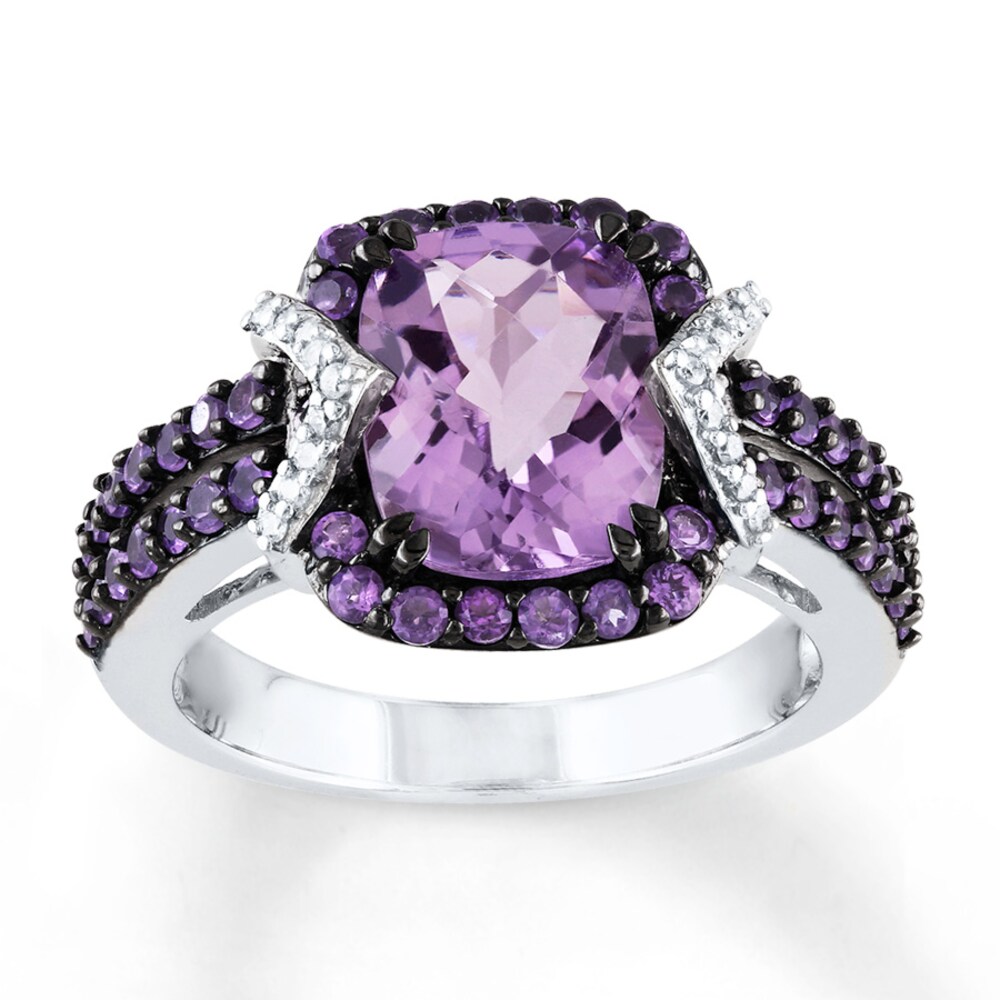 Amethyst Ring 1/10 ct tw Diamonds Sterling Silver 1WcCqkDv