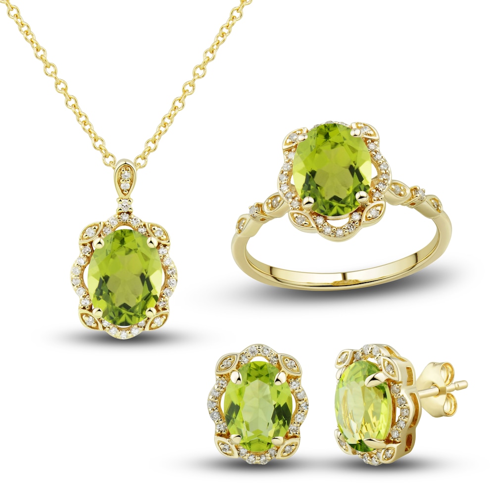 Natural Peridot Ring, Earring & Necklace Set 1/3 ct tw Emerald 10K Yellow Gold 1ejccTzc