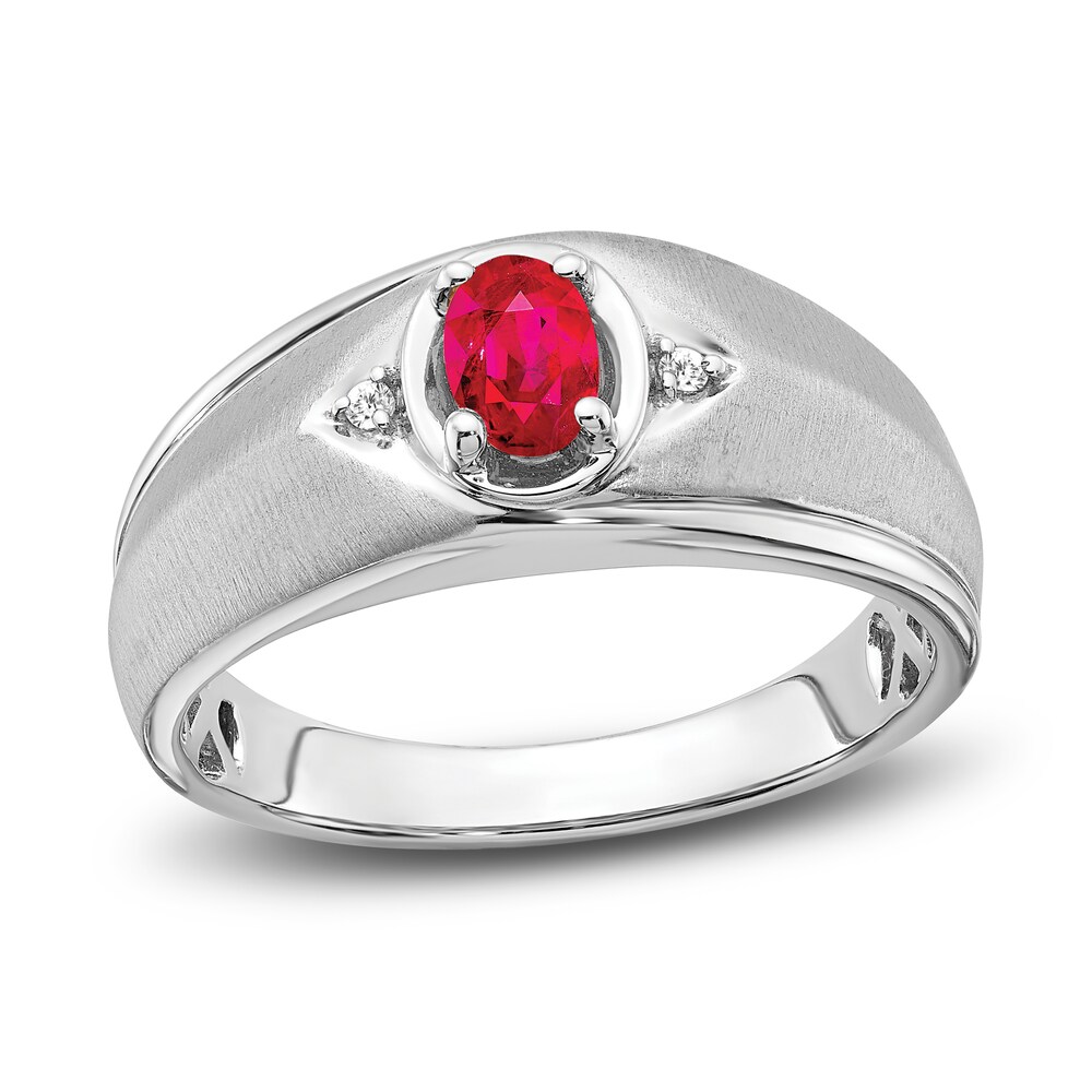 Men's Natural Ruby Ring Diamond Accents 14K White Gold 1hQcqUrD