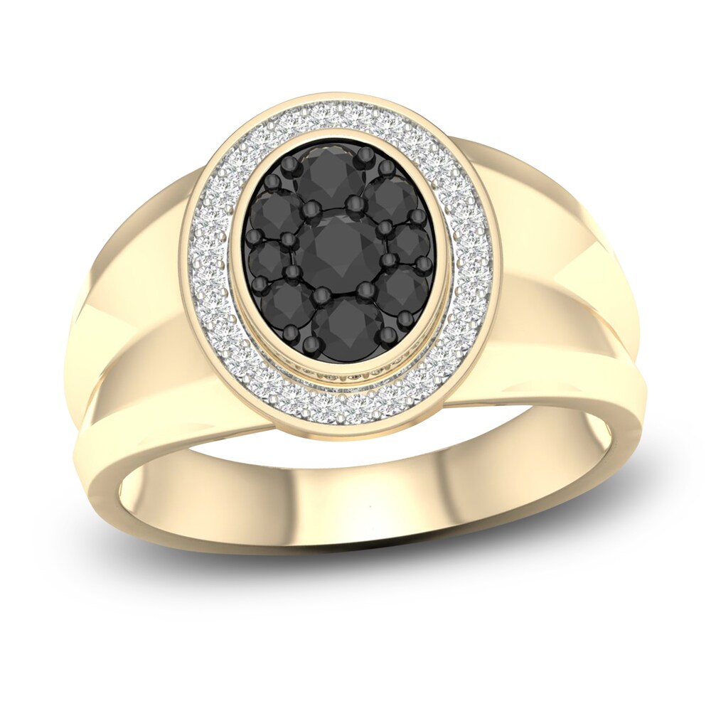 Men's Black Diamond Ring 3/4 ct tw Round 10K Yellow Gold 1igcXfUQ