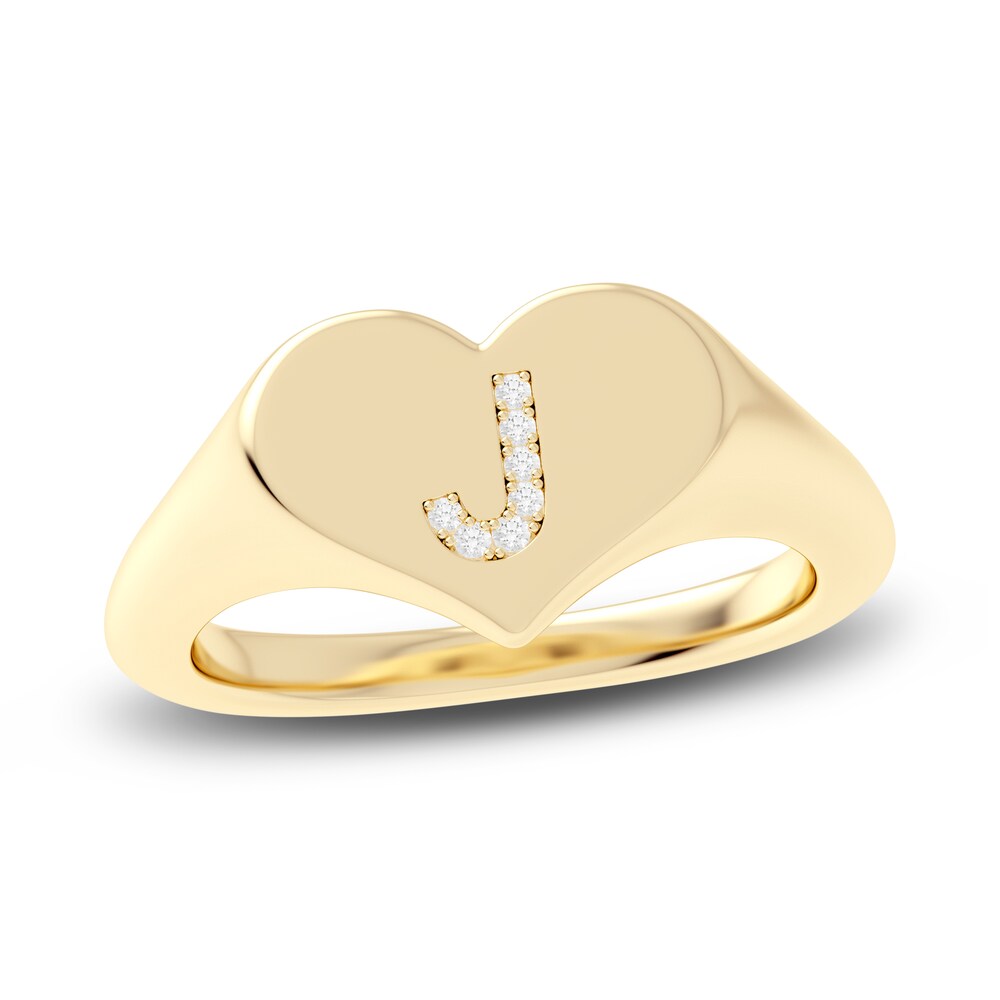 Juliette Maison Diamond Initial Heart Signet Ring 1/15 ct tw Round 10K Yellow Gold 1myhZcEy
