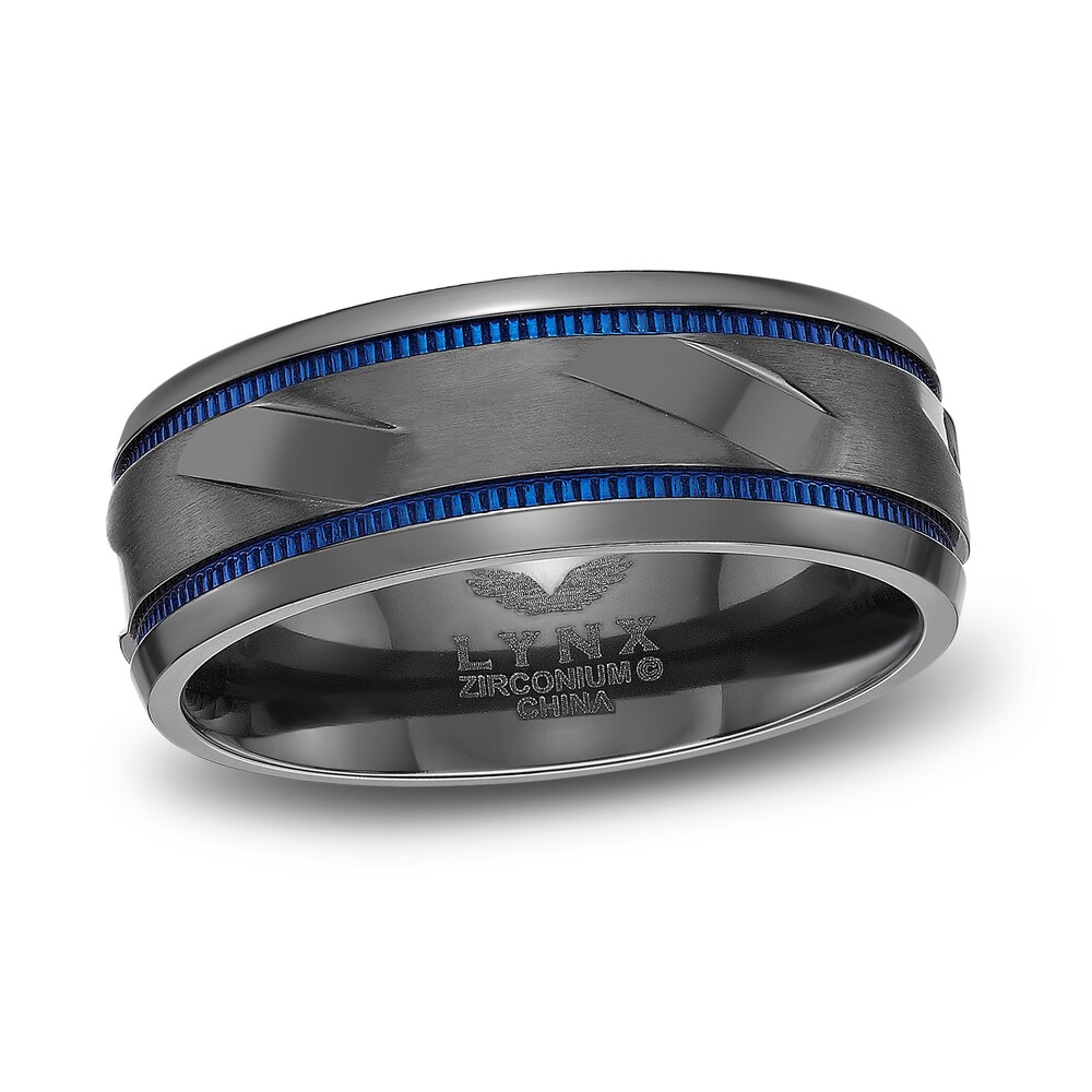 Men's Wedding Band Black Zirconium/Blue Ion-Plating 8.0mm 2EyRVPY2