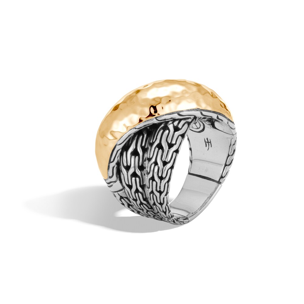 John Hardy Classic Chain Hammered Overlap Ring Sterling Silver/18K Yellow Gold 2Yagv1e7