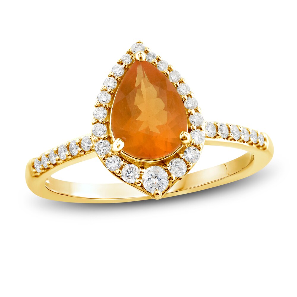 Natural Fire Opal Ring 1/4 ct tw Diamonds 10K Yellow Gold 2ZK0Zz2b