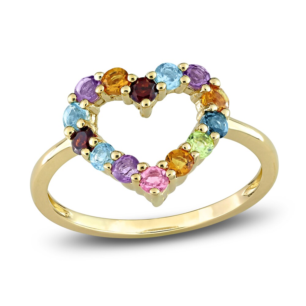 Natural Multi-Gemstone Heart Ring 10K Yellow Gold 2cIQ38Zm