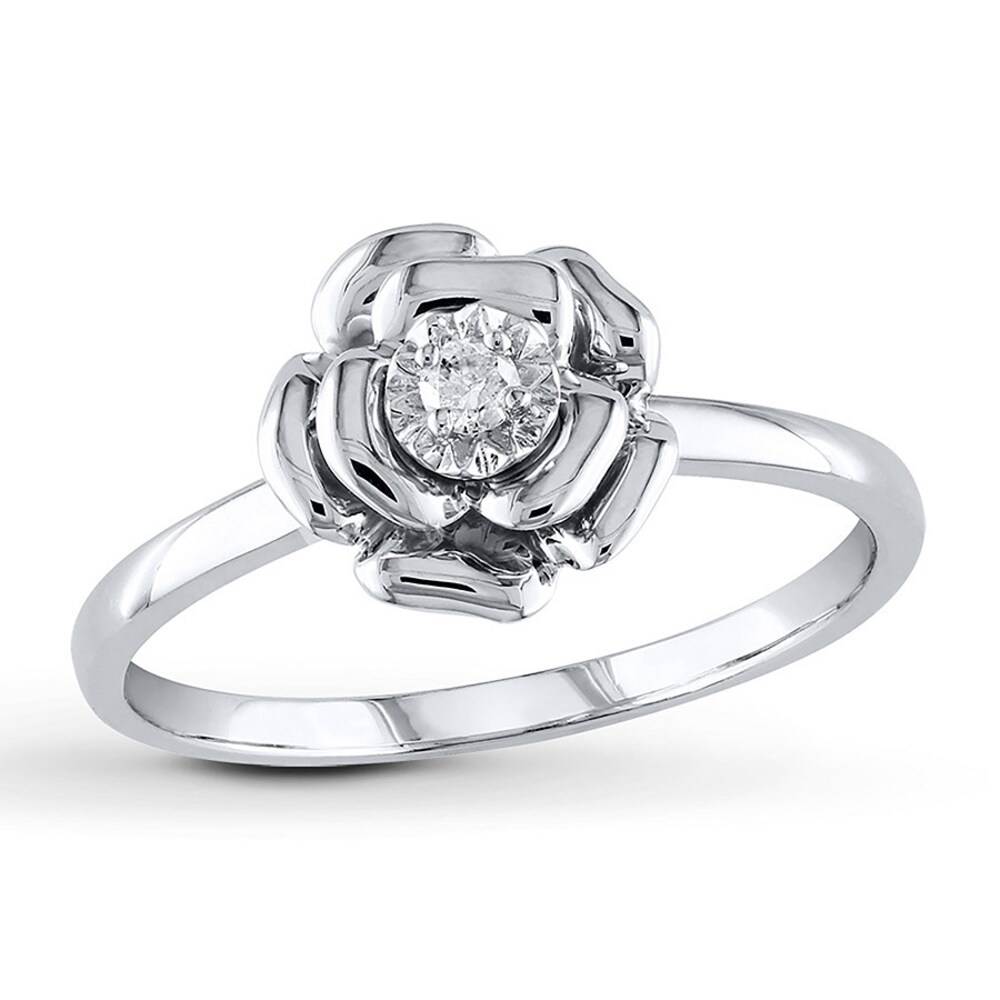 Diamond Flower Ring 1/20 Carat Round Sterling Silver 2hv1Z54K