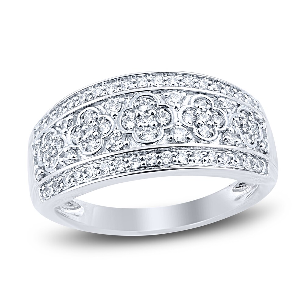 Diamond Floral Wedding Band 1/2 ct tw Round 14K White Gold 2qFSaeKX