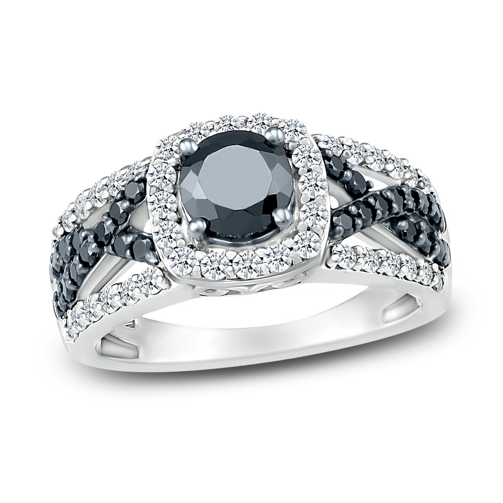 Black & White Diamond Ring 1-1/2 ct tw Round 10K White Gold 2tMHuGz2