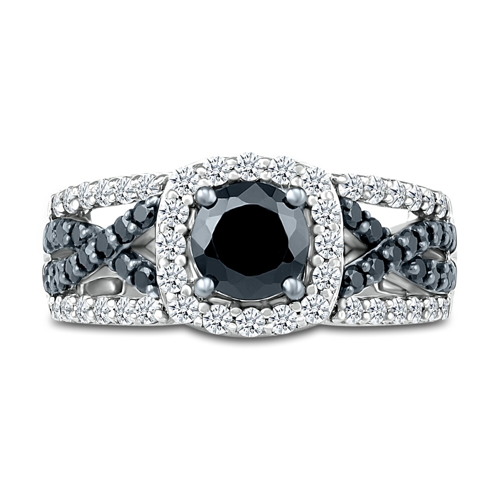 Black & White Diamond Ring 1-1/2 ct tw Round 10K White Gold 2tMHuGz2