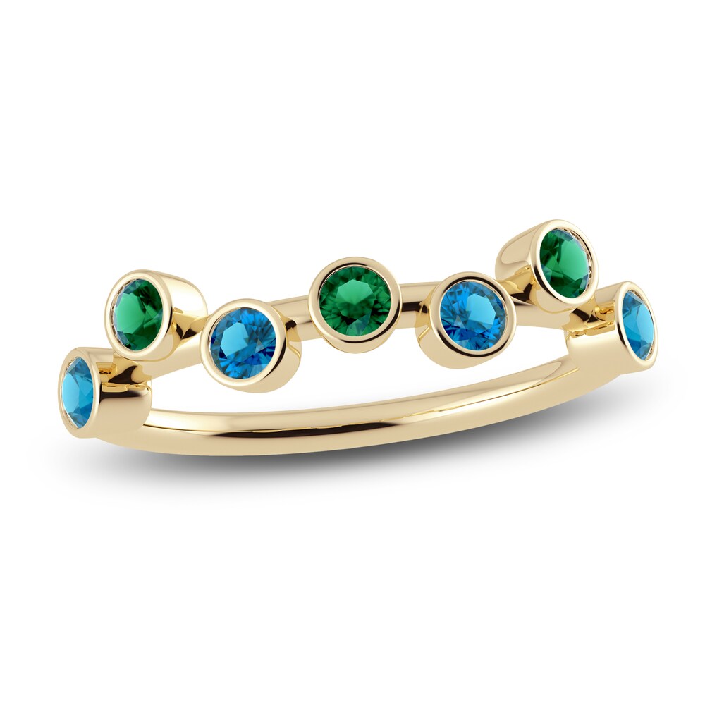 Juliette Maison Natural Emerald & Natural Blue Zircon Ring 10K Yellow Gold 2toAQ1uQ
