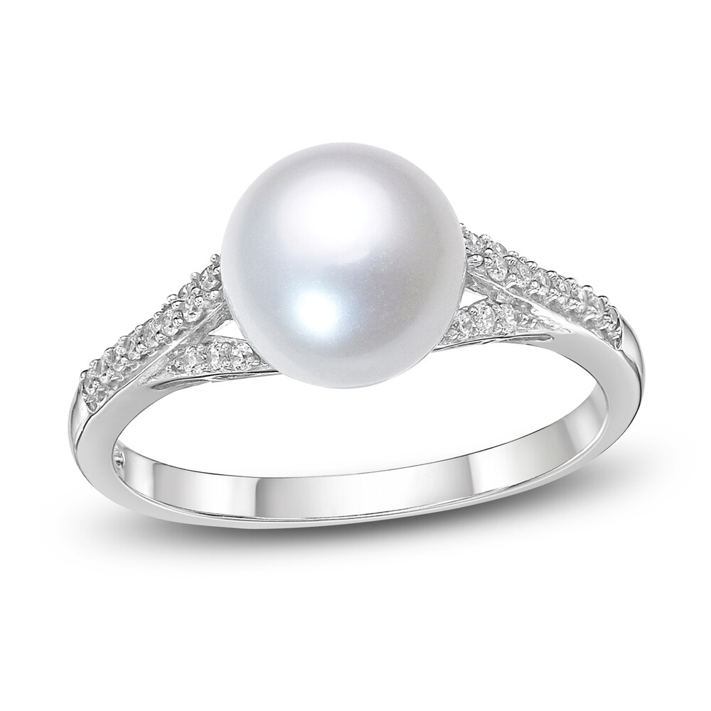 Cultured Freshwater Pearl Ring 1/8 ct tw Diamonds 10K White Gold 18" 2wubnf22