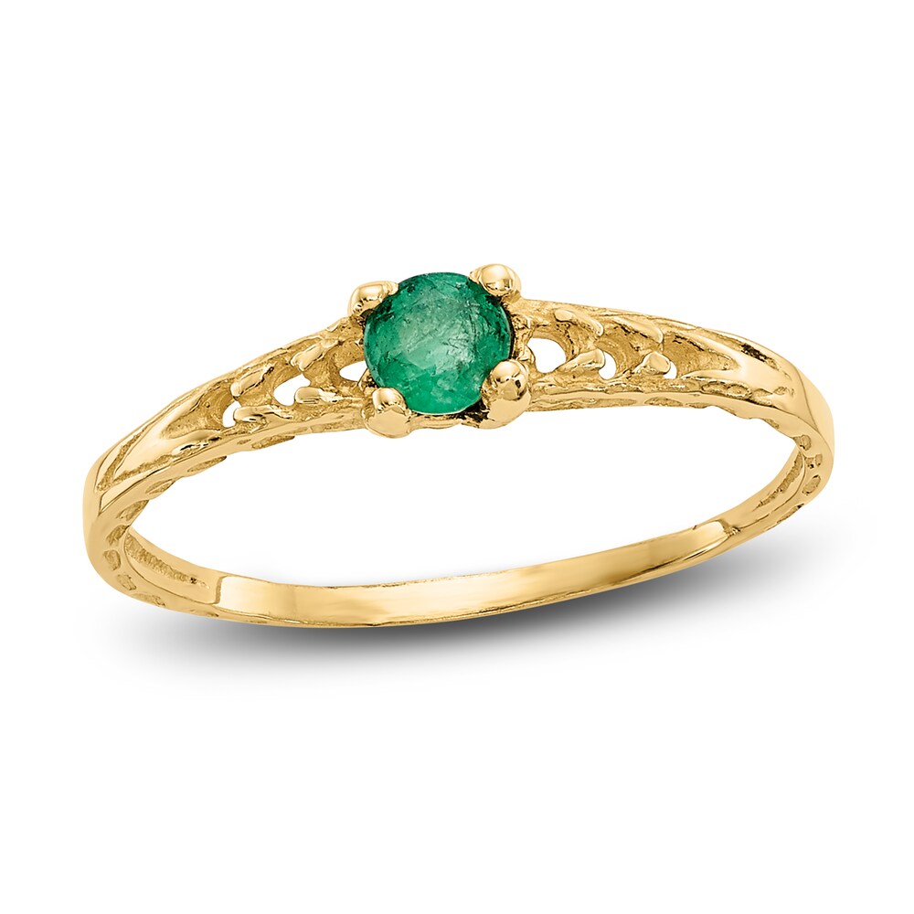 Natural Emerald Baby Ring 14K Yellow Gold 2xawmSQu