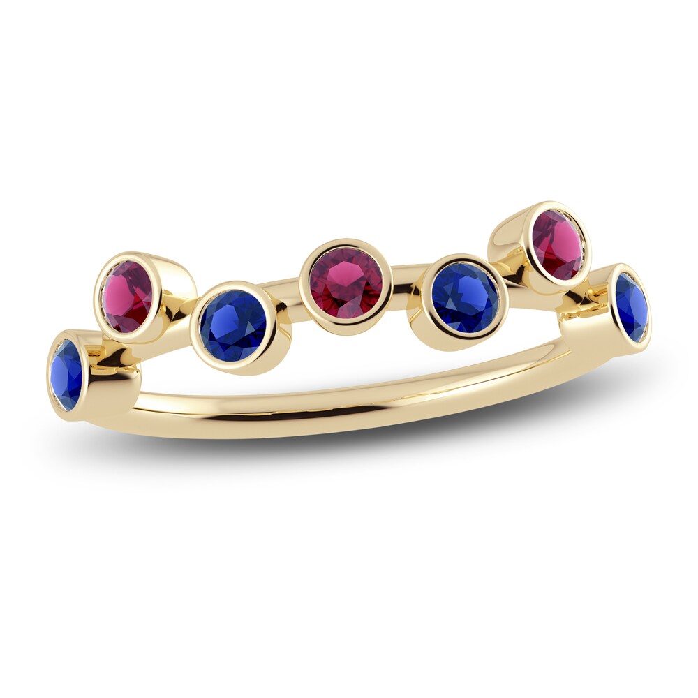 Juliette Maison Natural Rhodolite Garnet & Natural Blue Sapphire Ring 10K Yellow Gold 34cUAoS8