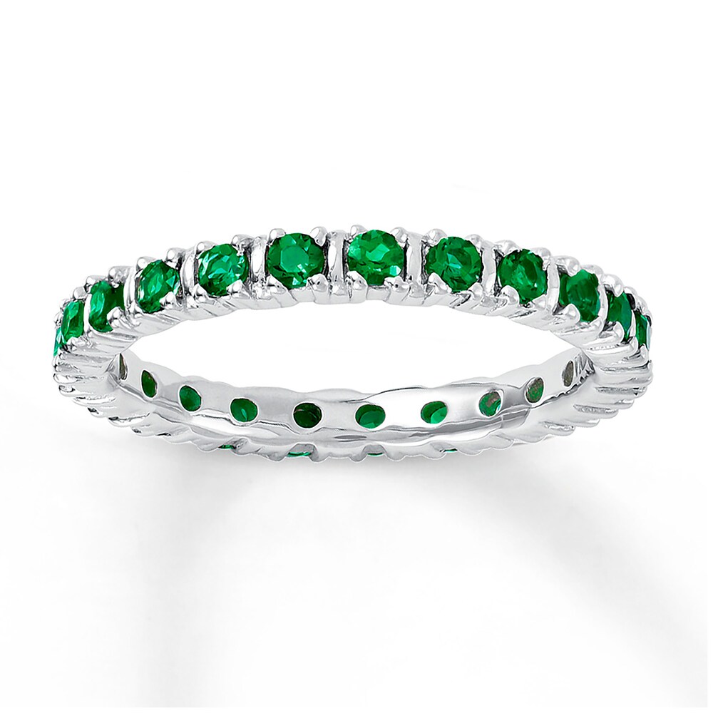 Stackable Ring Lab-Created Emeralds Sterling Silver 35aDkV25