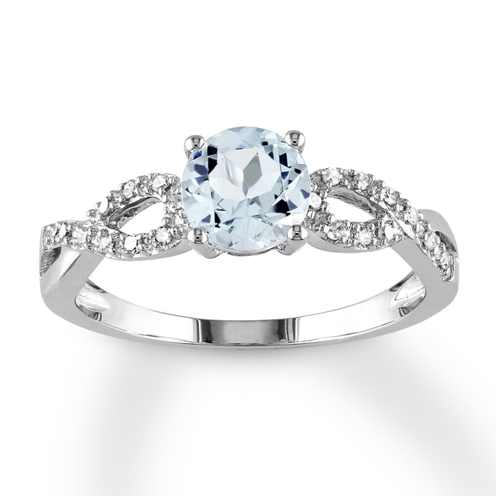 Aquamarine Ring 1/15 carat tw Diamonds 10K White Gold 3ANKweZJ