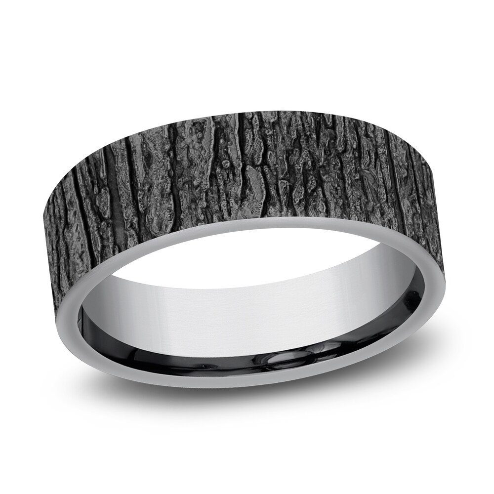 Men's Tree Bark Wedding Band Gray Tantalum 7.0mm 3DWuefsN