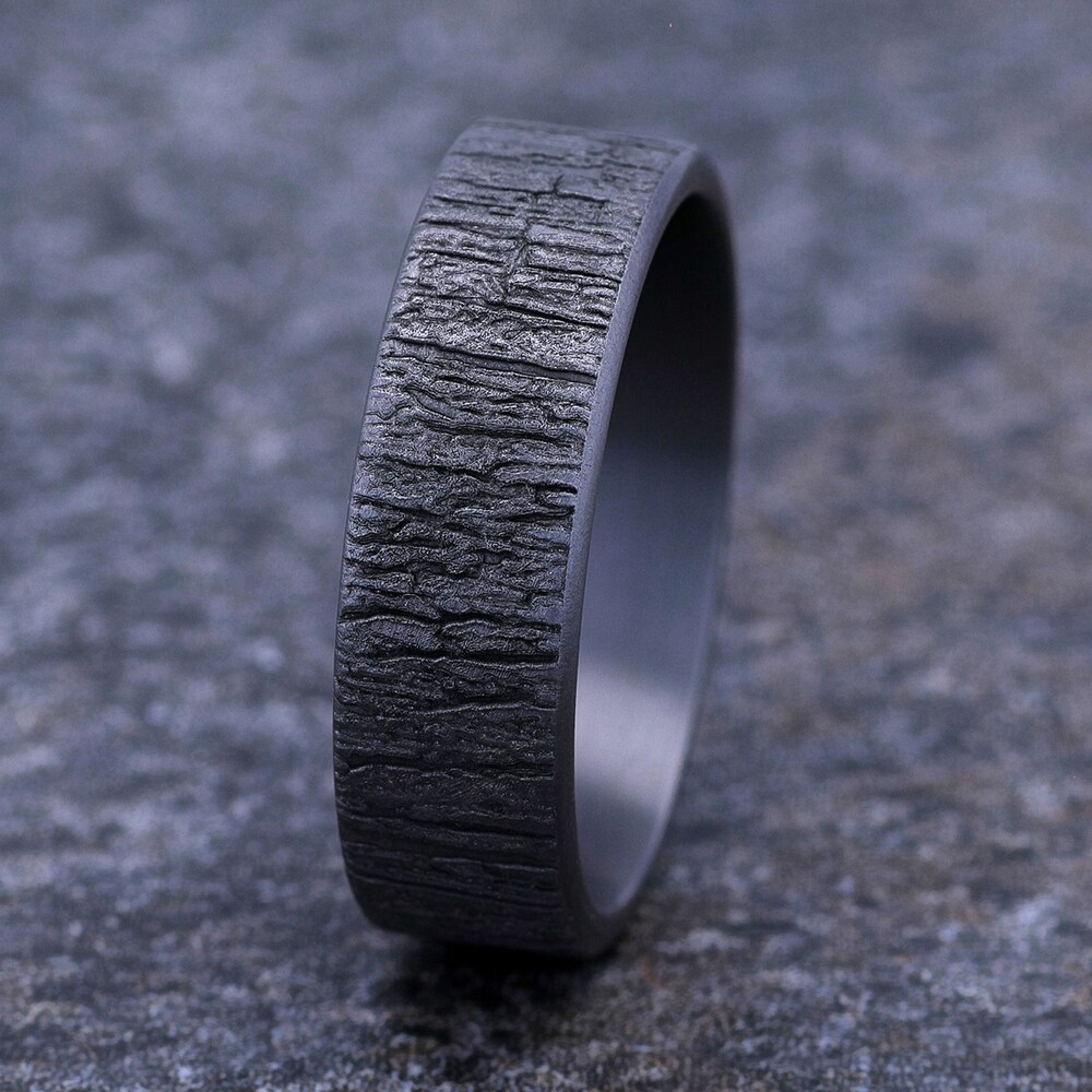 Men\'s Tree Bark Wedding Band Gray Tantalum 7.0mm 3DWuefsN