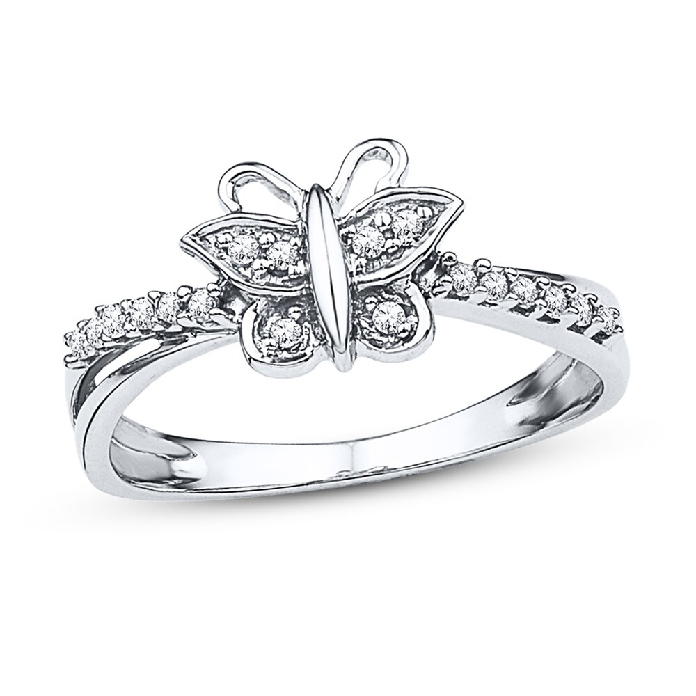 Diamond Butterfly Ring 1/10 ct tw Round-cut Sterling Silver 3HuLsrFk