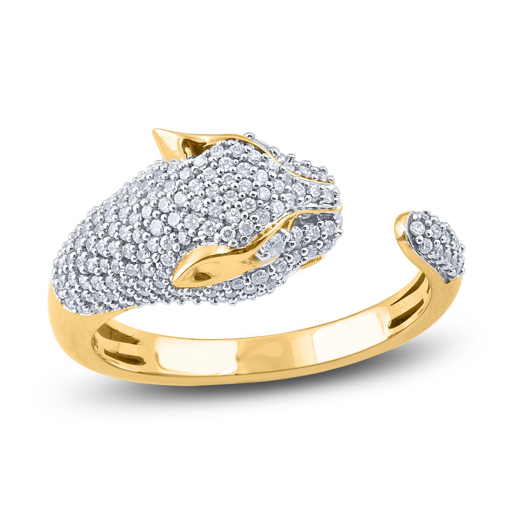 Diamond Panther Cuff Ring 1/2 ct tw Round 14K Yellow Gold 3VDKlbQt