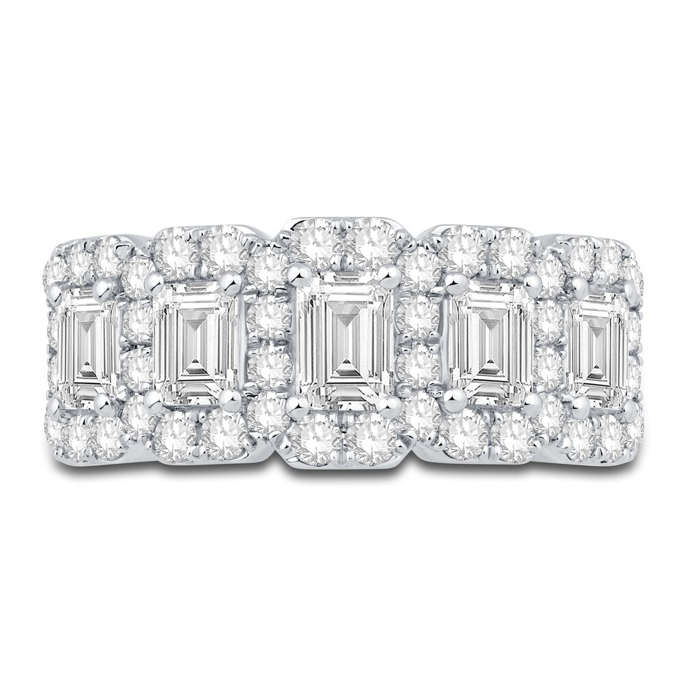 Diamond Anniversary Ring 2 ct tw Emerald/Round 14K White Gold 3bjBWTU0
