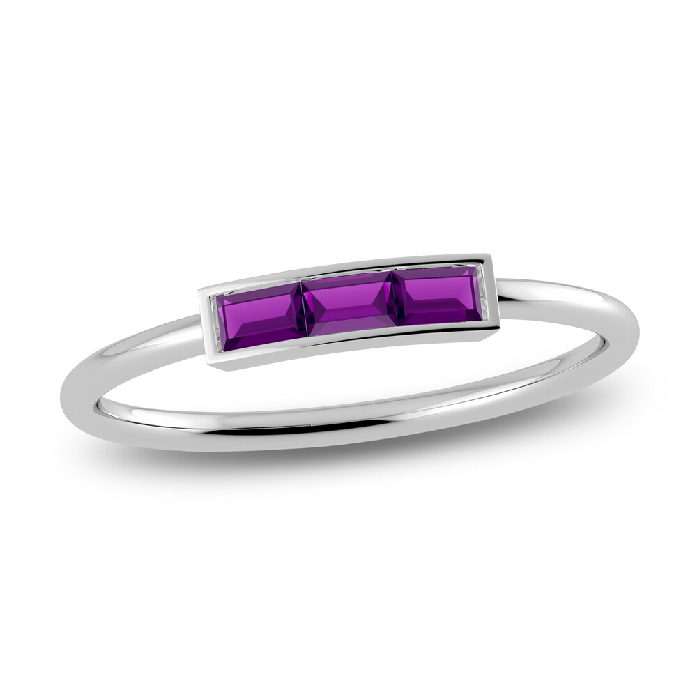 Juliette Maison Natural Amethyst Baguette Bar Ring 10K White Gold 3gXodA9g