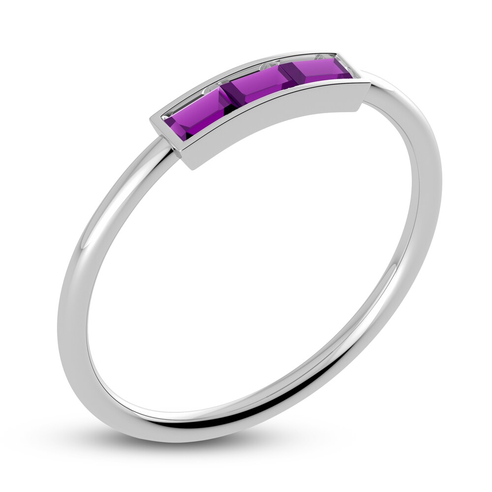 Juliette Maison Natural Amethyst Baguette Bar Ring 10K White Gold 3gXodA9g
