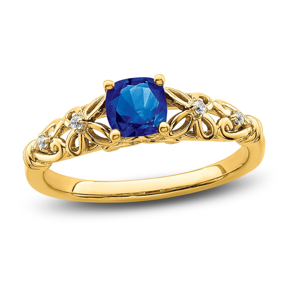 Natural Blue Sapphire Ring Diamond Accents 14K Yellow Gold 3rEIYHMi