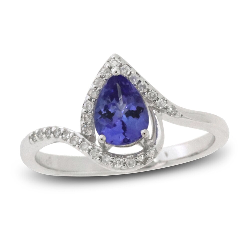 Natural Tanzanite Birthstone Ring 1/8 ct tw Diamonds 14K White Gold 3rq41sLt