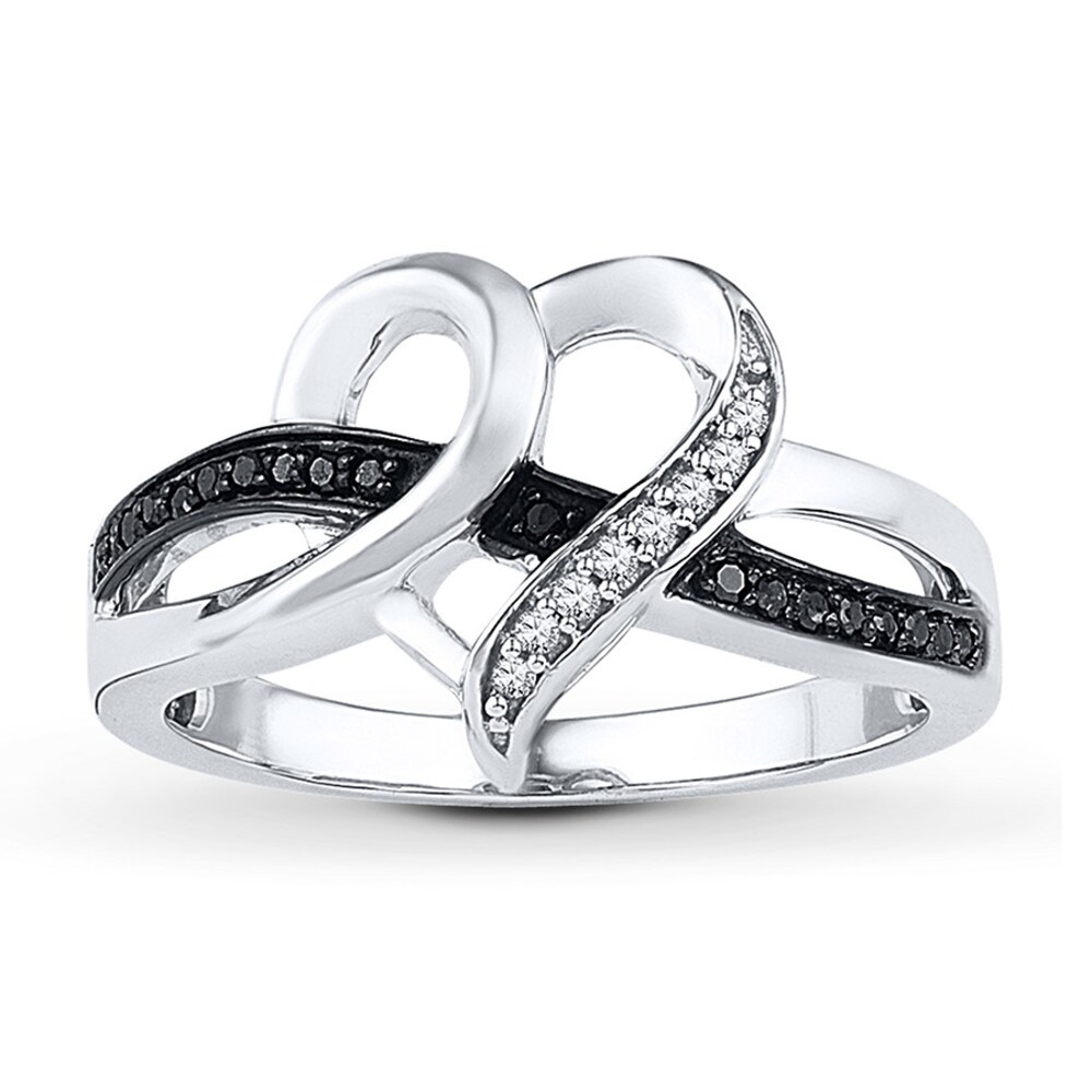 Black & White Diamond Heart Ring 1/10 ct tw Sterling Silver 478CtA7T