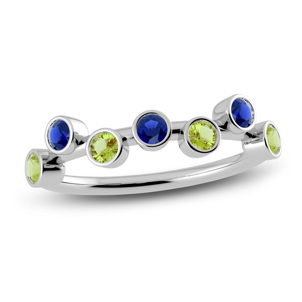 Juliette Maison Natural Peridot & Natural Blue Sapphire Ring 10K White Gold 4B2EyoN8