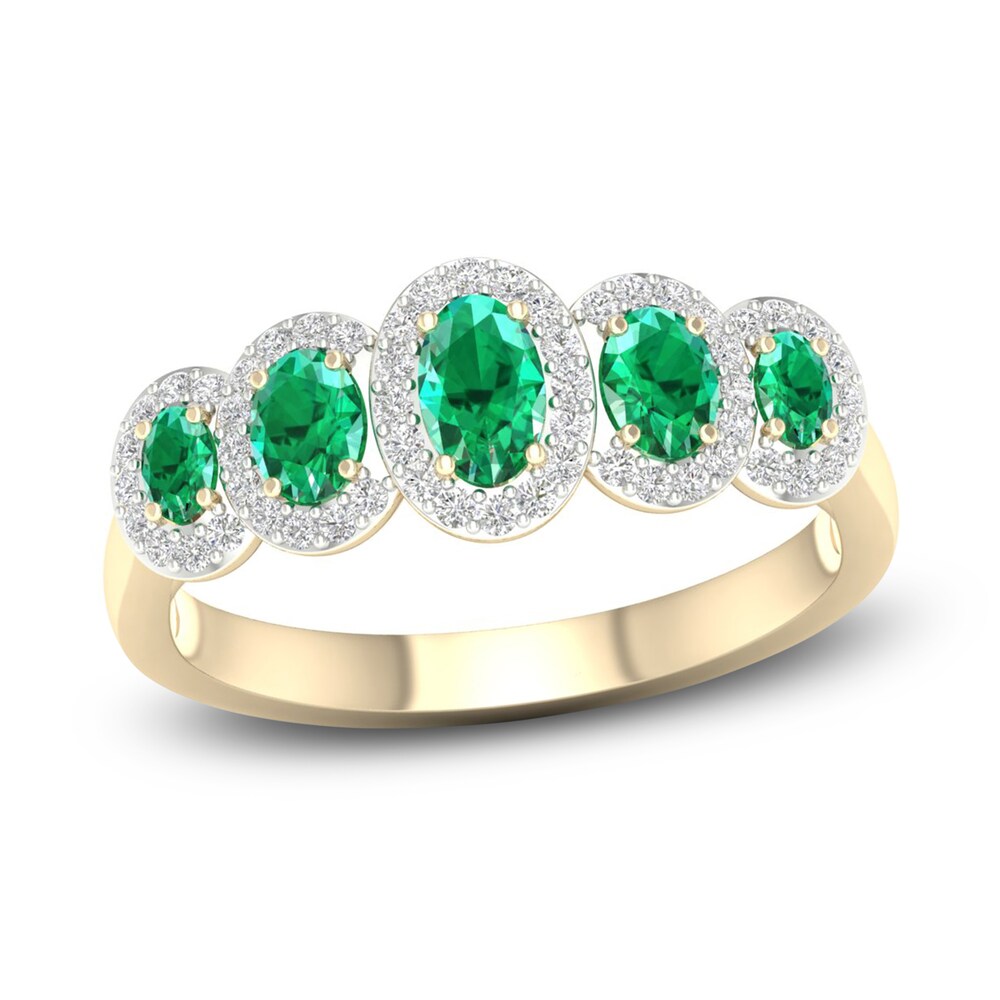 Natural Emerald & Diamond 5-Stone Ring 1/6 ct tw Round 10K Yellow Gold 4NTiZkTk