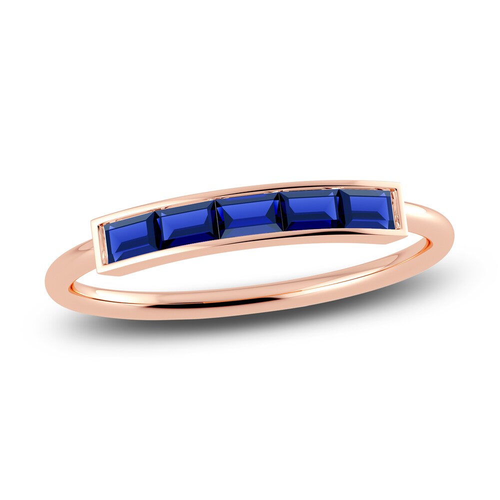 Juliette Maison Natural Blue Sapphire Baguette Bar Ring 10K Rose Gold 4Q4lLowo